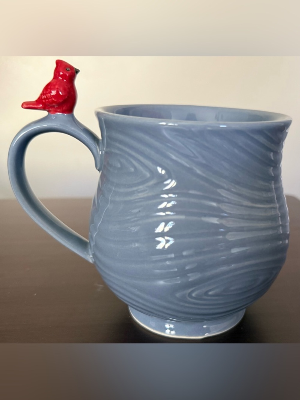 Temp-Tations Gray/Blue Ceramic Mug with Red Bird Accent